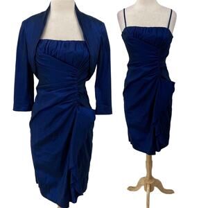 Adrianna Papell Cocktail Dress & Jacket Set Iridescent Cobalt Blue Womens Medium